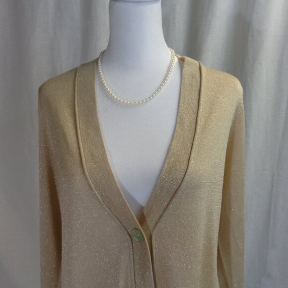 Chico's Size 1 U.S. Size Medium (8) Beige and Gold Button Front Cardigan - Picture 3 of 12